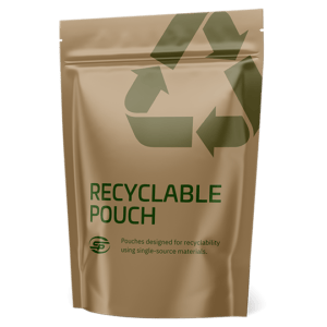 Recyclable mono-material stand-up pouch with glossy finish
