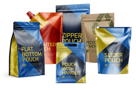Group of premade flexible pouches in multiple formats